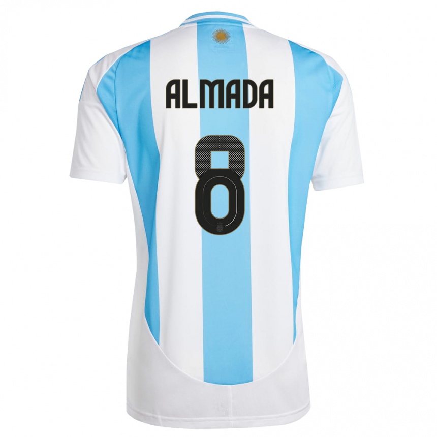 Kids Football Argentina Thiago Almada #8 White Blue Home Jersey 24-26 T-Shirt Za