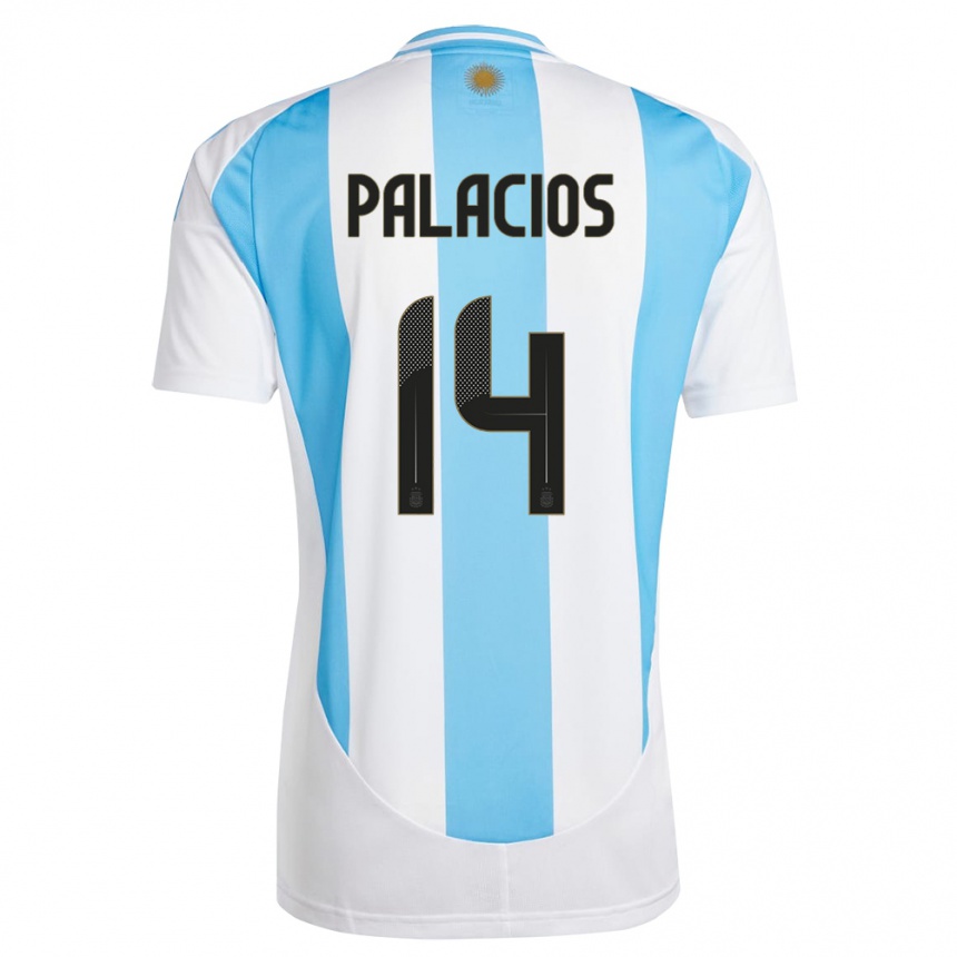 Kids Football Argentina Exequiel Palacios #14 White Blue Home Jersey 24-26 T-Shirt Za