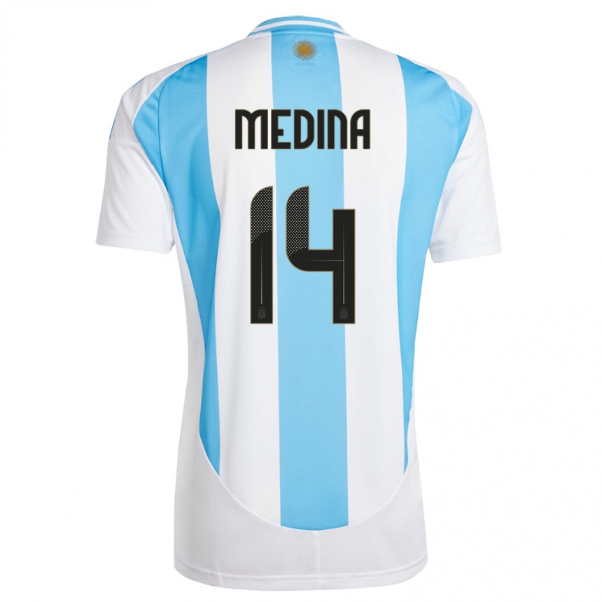 Kids Football Argentina Facundo Medina #14 White Blue Home Jersey 24-26 T-Shirt Za