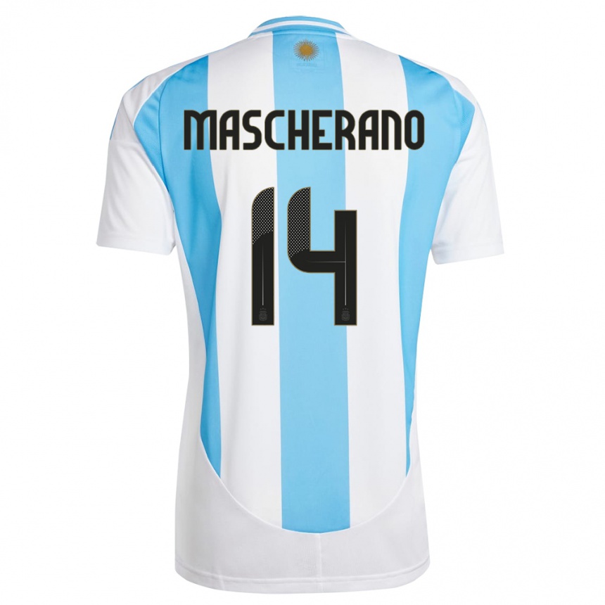 Kids Football Argentina Javier Mascherano #14 White Blue Home Jersey 24-26 T-Shirt Za