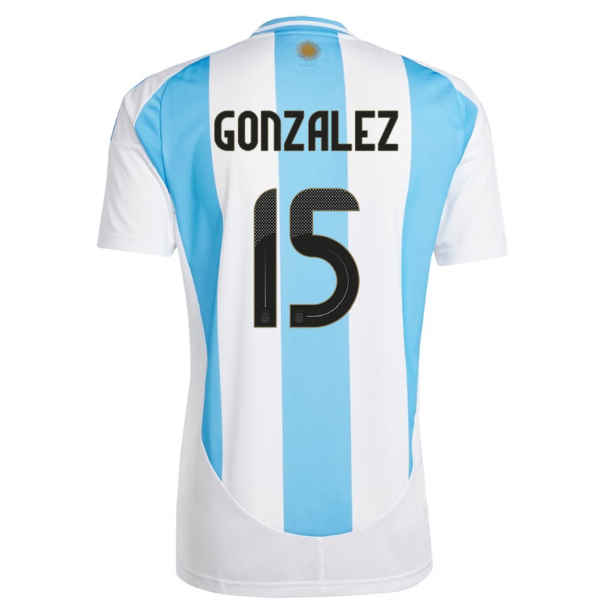 Kids Football Argentina Nicolas Gonzalez #15 White Blue Home Jersey 24-26 T-Shirt Za