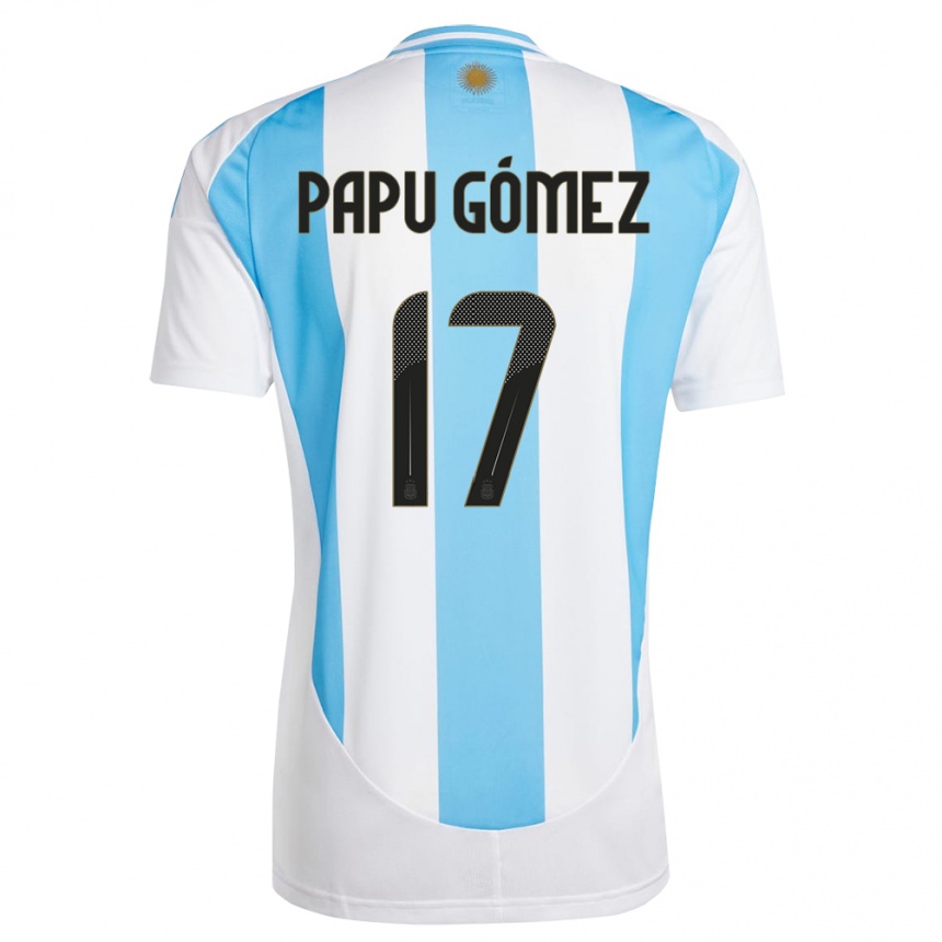 Kids Football Argentina Papu Gomez #17 White Blue Home Jersey 24-26 T-Shirt Za