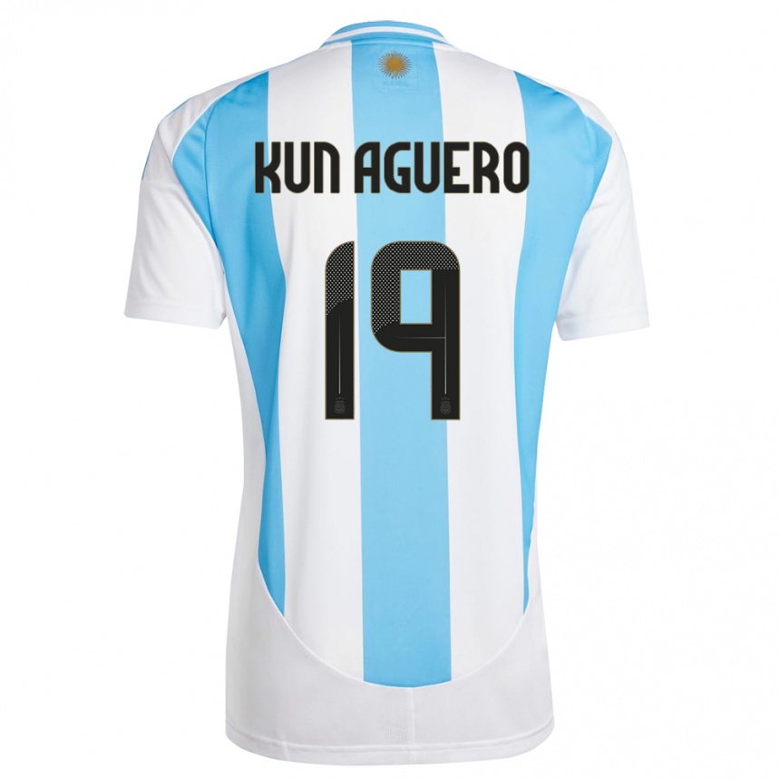 Kids Football Argentina Sergio Aguero #19 White Blue Home Jersey 24-26 T-Shirt Za