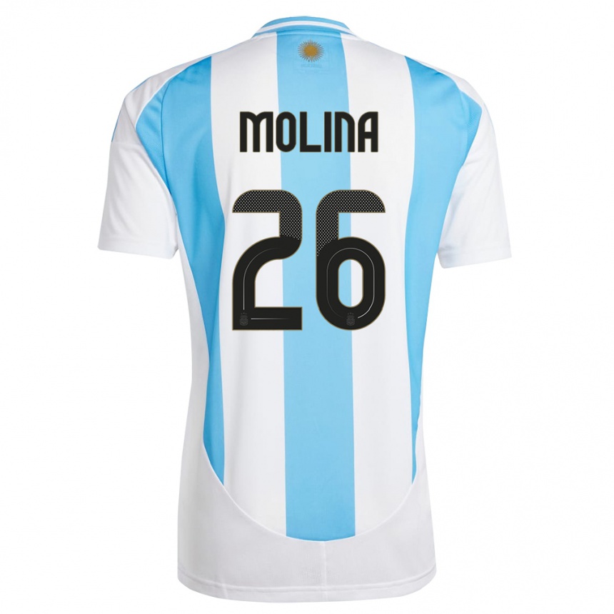 Kids Football Argentina Nahuel Molina #26 White Blue Home Jersey 24-26 T-Shirt Za