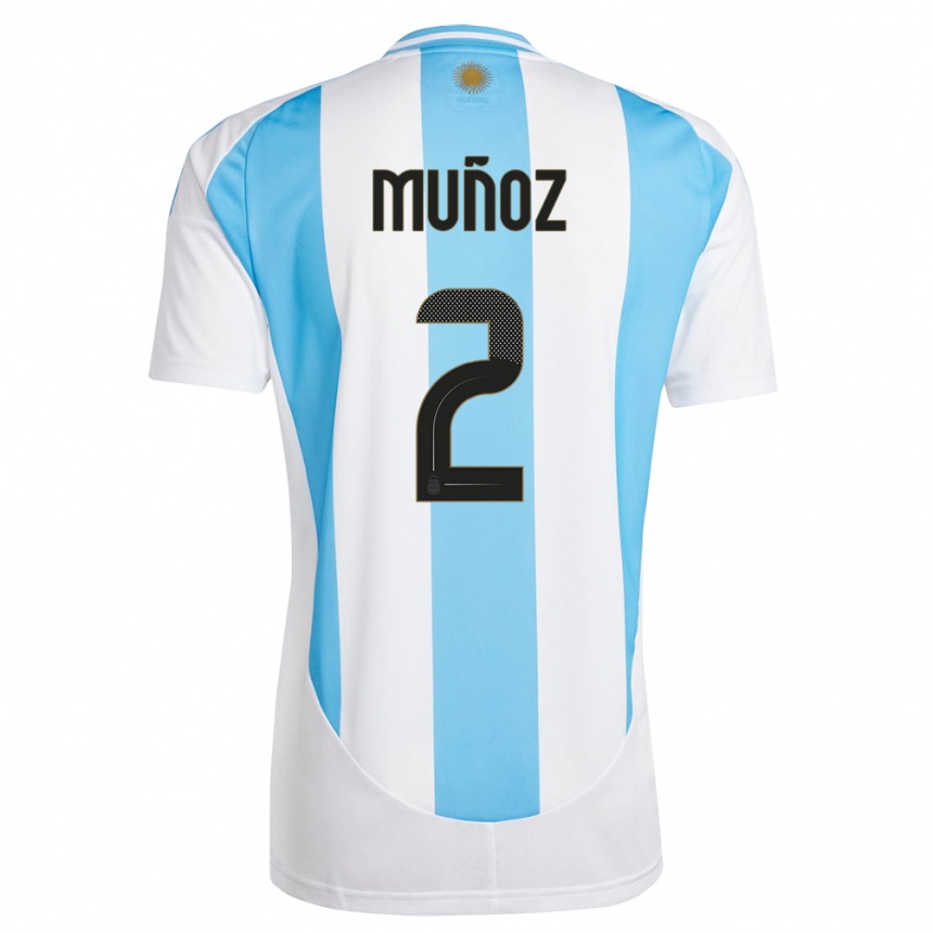 Kids Football Argentina Luana Munoz #2 White Blue Home Jersey 24-26 T-Shirt Za