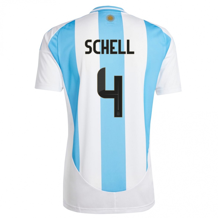 Kids Football Argentina Sofia Schell #4 White Blue Home Jersey 24-26 T-Shirt Za