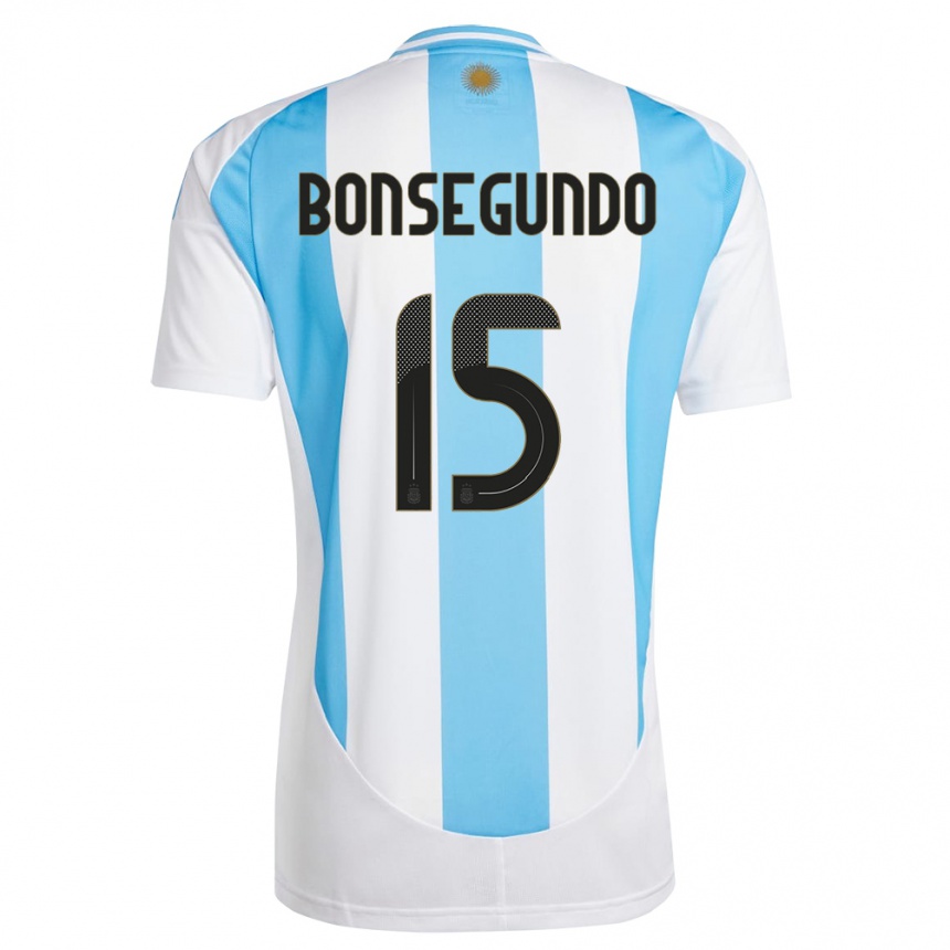 Kids Football Argentina Florencia Bonsegundo #15 White Blue Home Jersey 24-26 T-Shirt Za