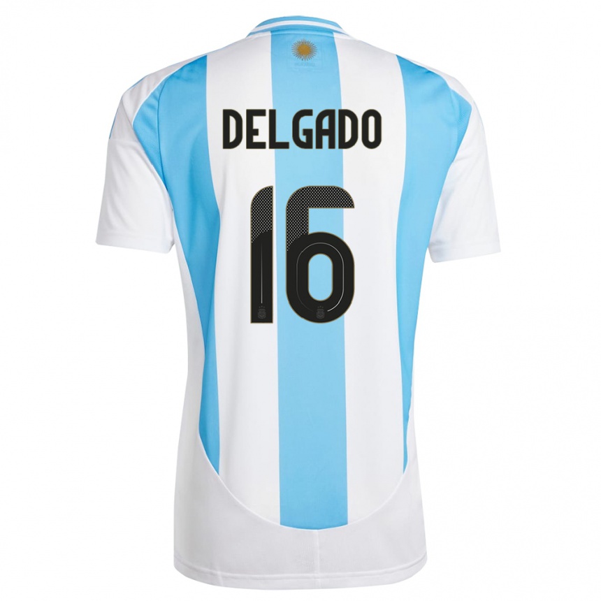 Kids Football Argentina Marina Delgado #16 White Blue Home Jersey 24-26 T-Shirt Za