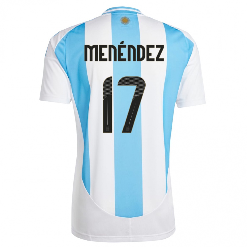 Kids Football Argentina Milagros Menendez #17 White Blue Home Jersey 24-26 T-Shirt Za