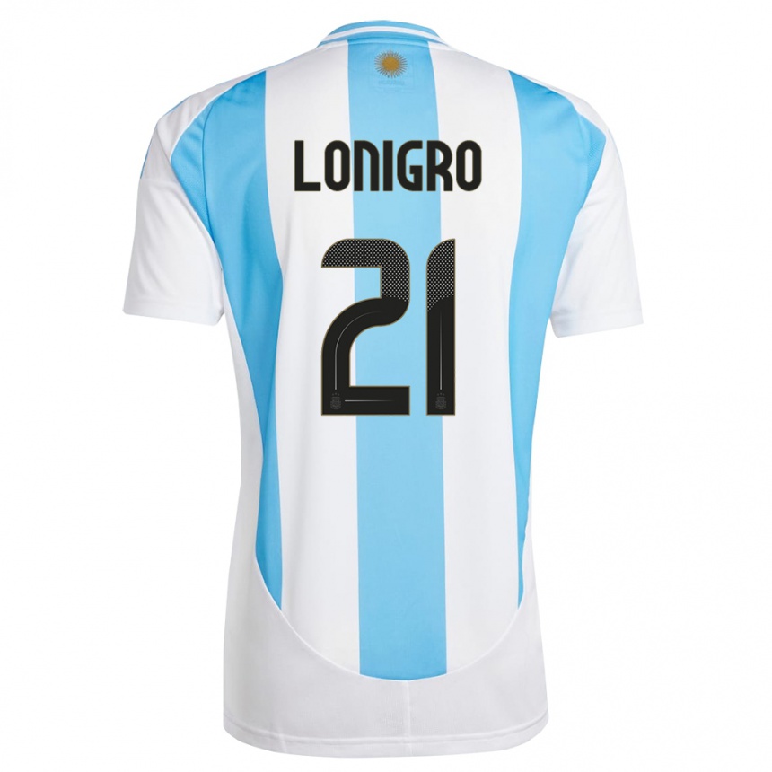 Kids Football Argentina Erica Lonigro #21 White Blue Home Jersey 24-26 T-Shirt Za