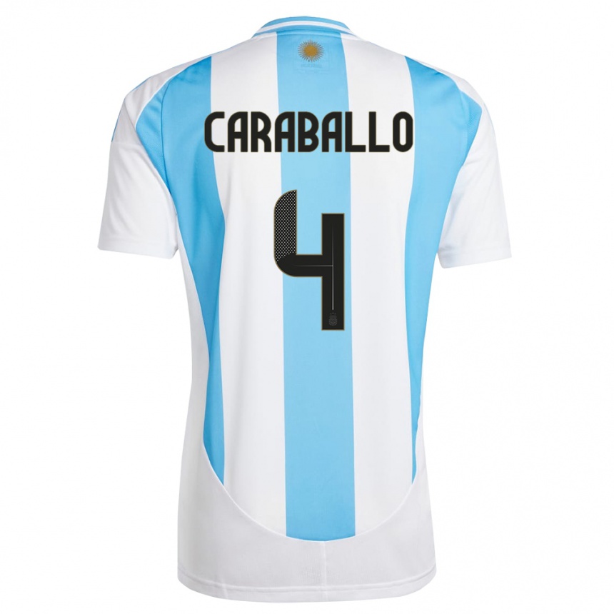 Kids Football Argentina Brian Caraballo #4 White Blue Home Jersey 24-26 T-Shirt Za