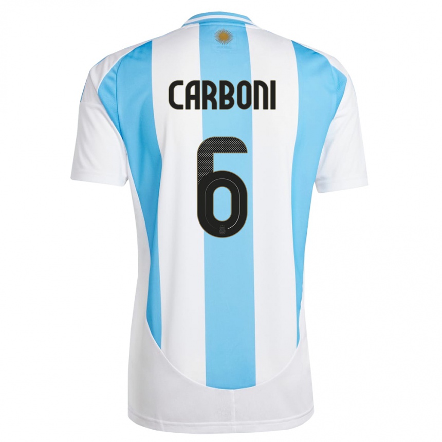 Kids Football Argentina Franco Carboni #6 White Blue Home Jersey 24-26 T-Shirt Za