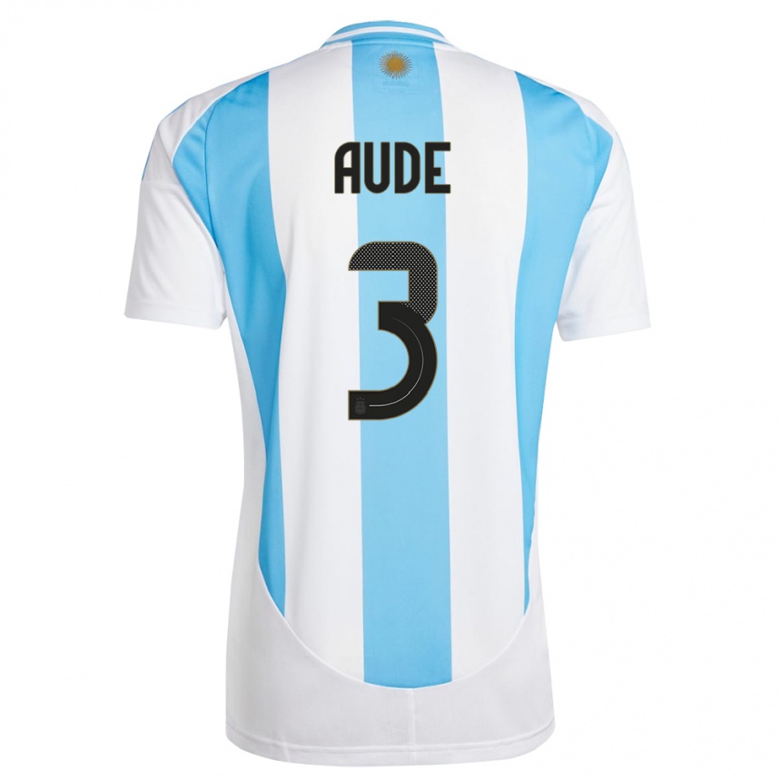 Kids Football Argentina Julian Aude #3 White Blue Home Jersey 24-26 T-Shirt Za