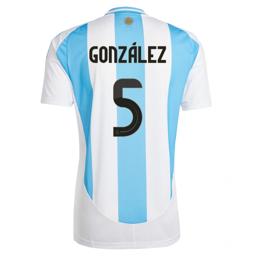 Kids Football Argentina Maximiliano Gonzalez #5 White Blue Home Jersey 24-26 T-Shirt Za