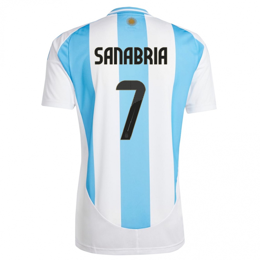 Kids Football Argentina Mateo Sanabria #7 White Blue Home Jersey 24-26 T-Shirt Za