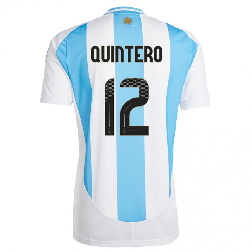 Kids Football Argentina Valentino Quintero #12 White Blue Home Jersey 24-26 T-Shirt Za