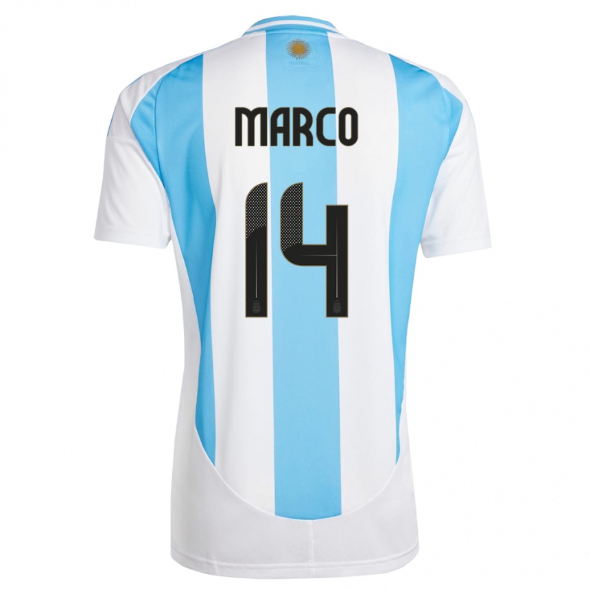 Kids Football Argentina Francisco Marco #14 White Blue Home Jersey 24-26 T-Shirt Za