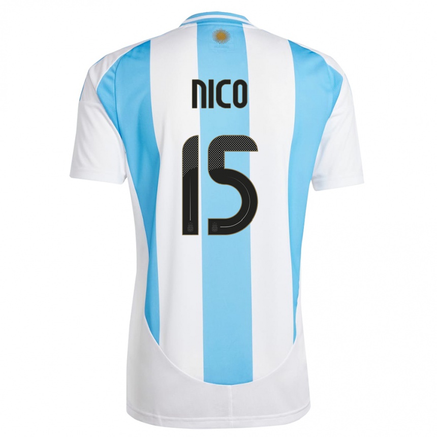 Kids Football Argentina Nico #15 White Blue Home Jersey 24-26 T-Shirt Za