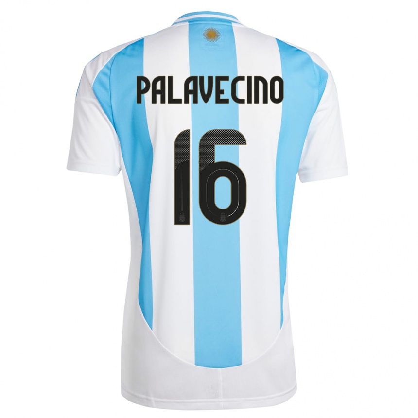 Kids Football Argentina Nicolas Palavecino #16 White Blue Home Jersey 24-26 T-Shirt Za