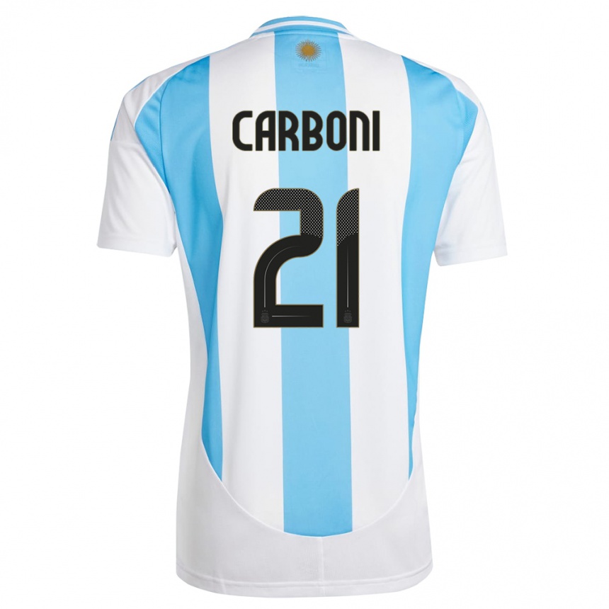 Kids Football Argentina Valentin Carboni #21 White Blue Home Jersey 24-26 T-Shirt Za