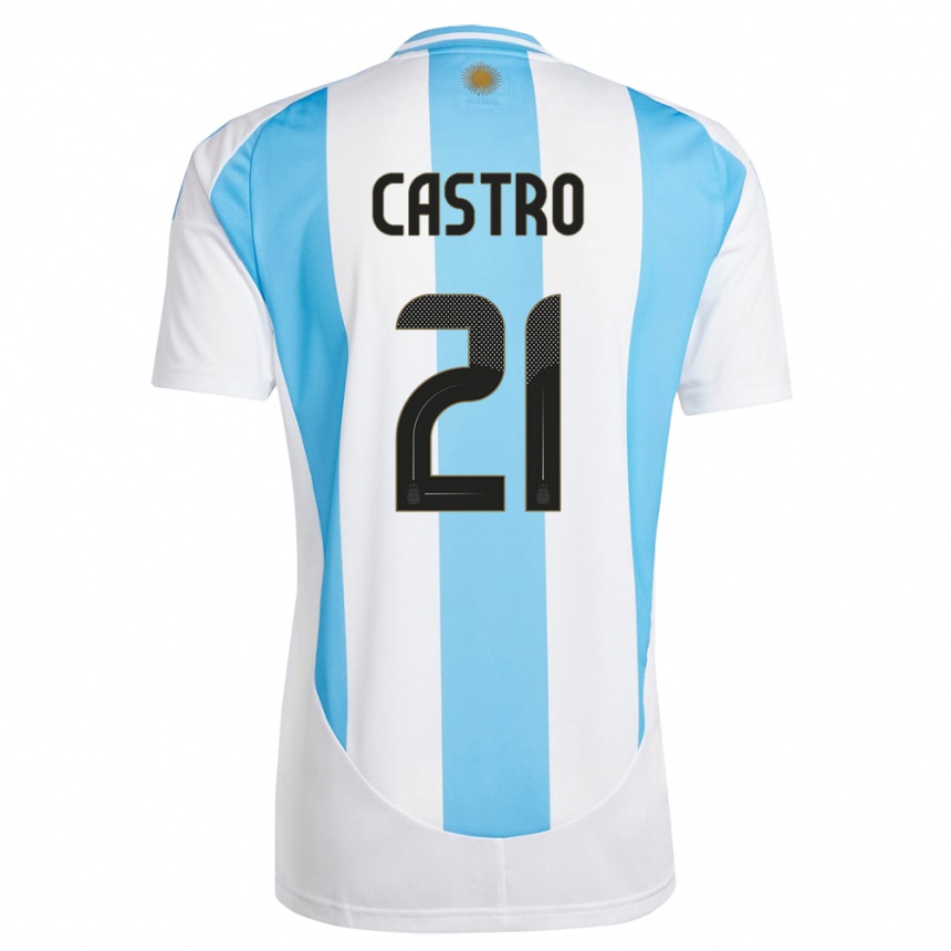 Kids Football Argentina Santiago Castro #21 White Blue Home Jersey 24-26 T-Shirt Za