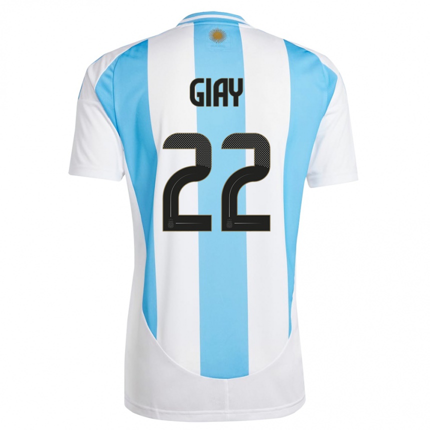 Kids Football Argentina Agustin Giay #22 White Blue Home Jersey 24-26 T-Shirt Za