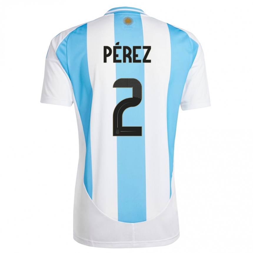 Kids Football Argentina Nehuen Perez #2 White Blue Home Jersey 24-26 T-Shirt Za