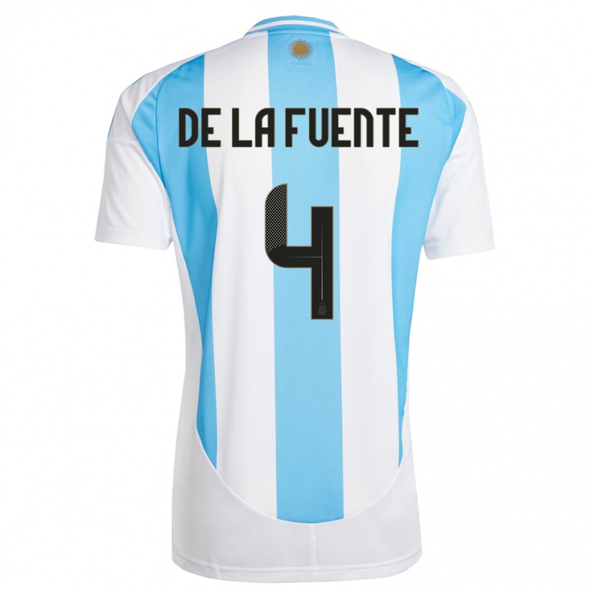 Kids Football Argentina Hernan De La Fuente #4 White Blue Home Jersey 24-26 T-Shirt Za