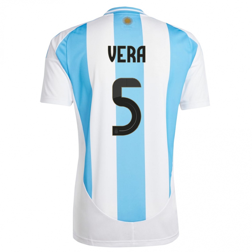 Kids Football Argentina Fausto Vera #5 White Blue Home Jersey 24-26 T-Shirt Za