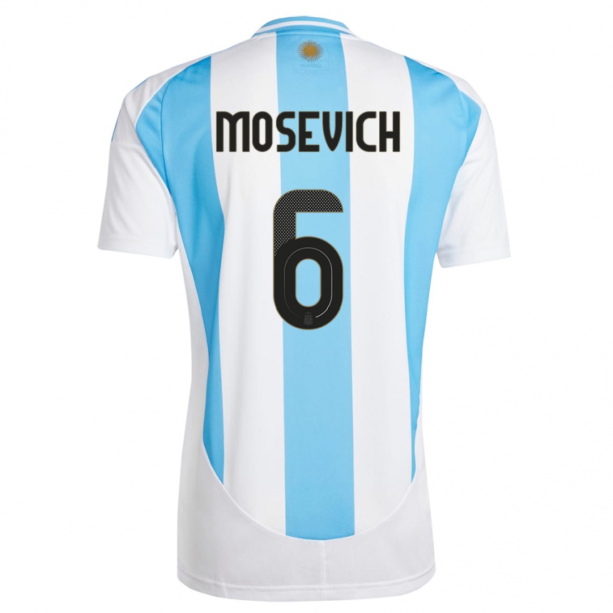 Kids Football Argentina Leonel Mosevich #6 White Blue Home Jersey 24-26 T-Shirt Za