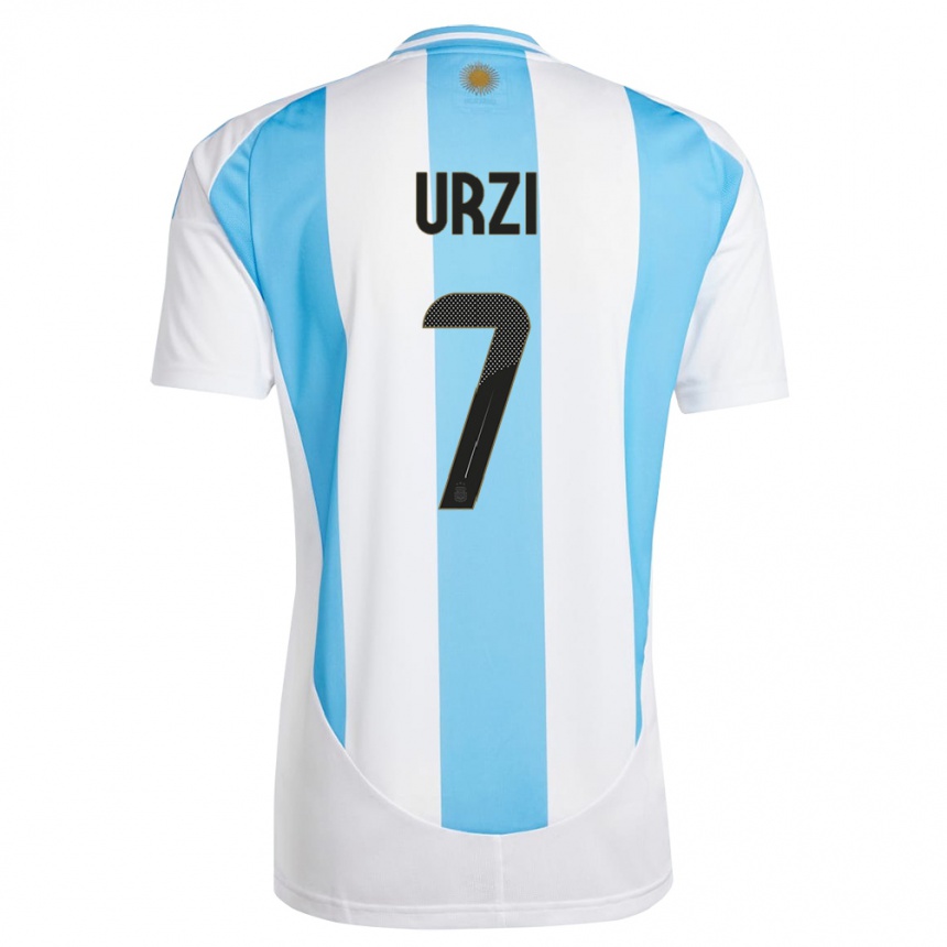 Kids Football Argentina Agustin Urzi #7 White Blue Home Jersey 24-26 T-Shirt Za