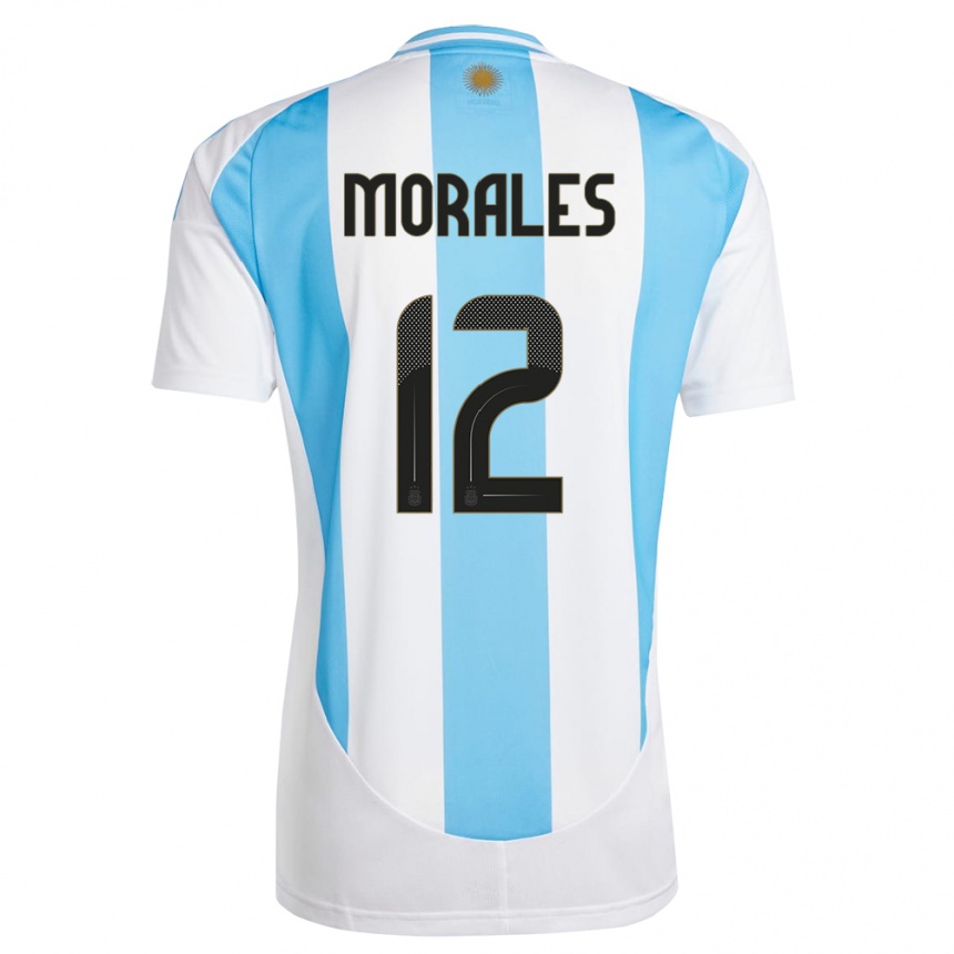 Kids Football Argentina Lautaro Morales #12 White Blue Home Jersey 24-26 T-Shirt Za