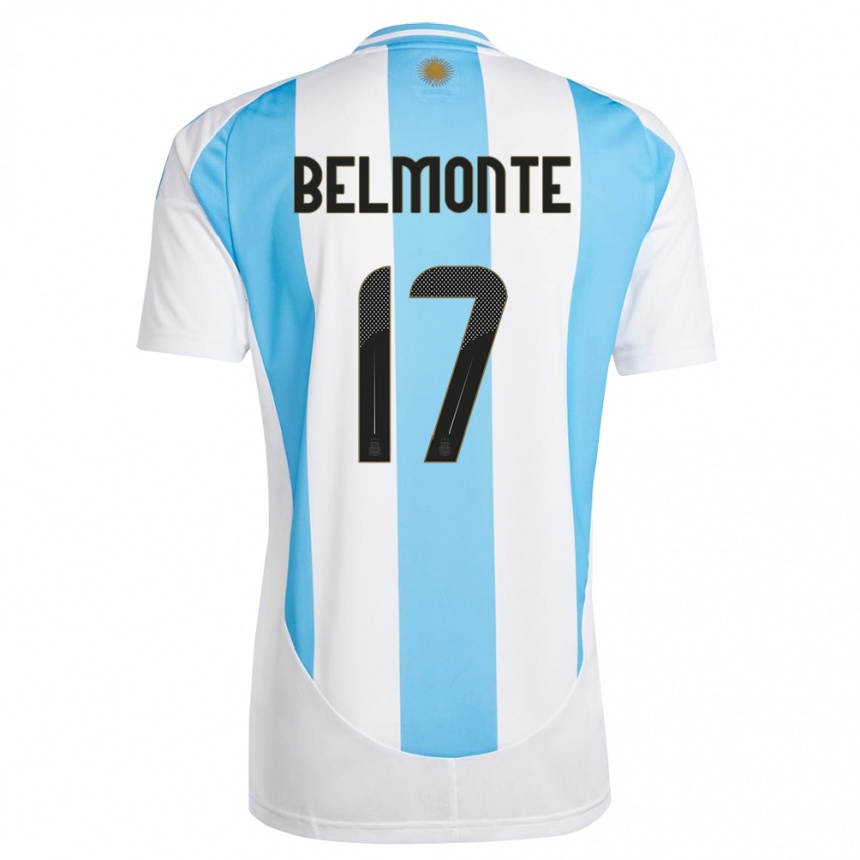 Kids Football Argentina Tomas Belmonte #17 White Blue Home Jersey 24-26 T-Shirt Za