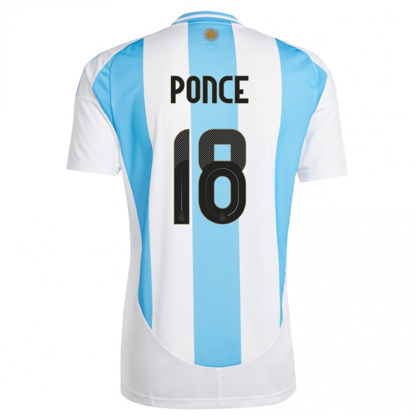 Kids Football Argentina Ezequiel Ponce #18 White Blue Home Jersey 24-26 T-Shirt Za