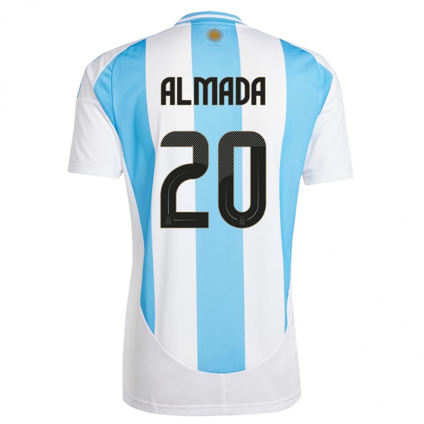 Kids Football Argentina Thiago Almada #20 White Blue Home Jersey 24-26 T-Shirt Za