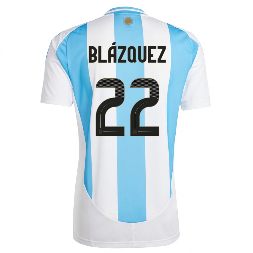 Kids Football Argentina Joaquin Blazquez #22 White Blue Home Jersey 24-26 T-Shirt Za