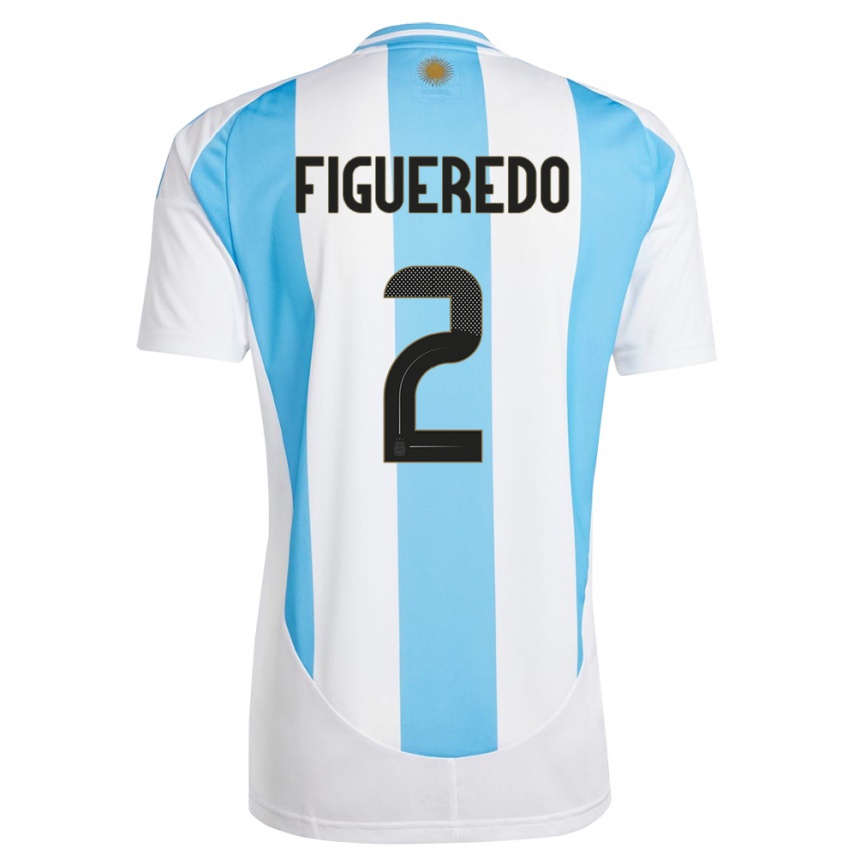 Kids Football Argentina Leandro Figueredo #2 White Blue Home Jersey 24-26 T-Shirt Za