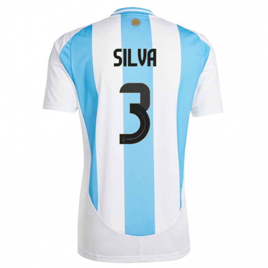 Kids Football Argentina Tomas Silva #3 White Blue Home Jersey 24-26 T-Shirt Za