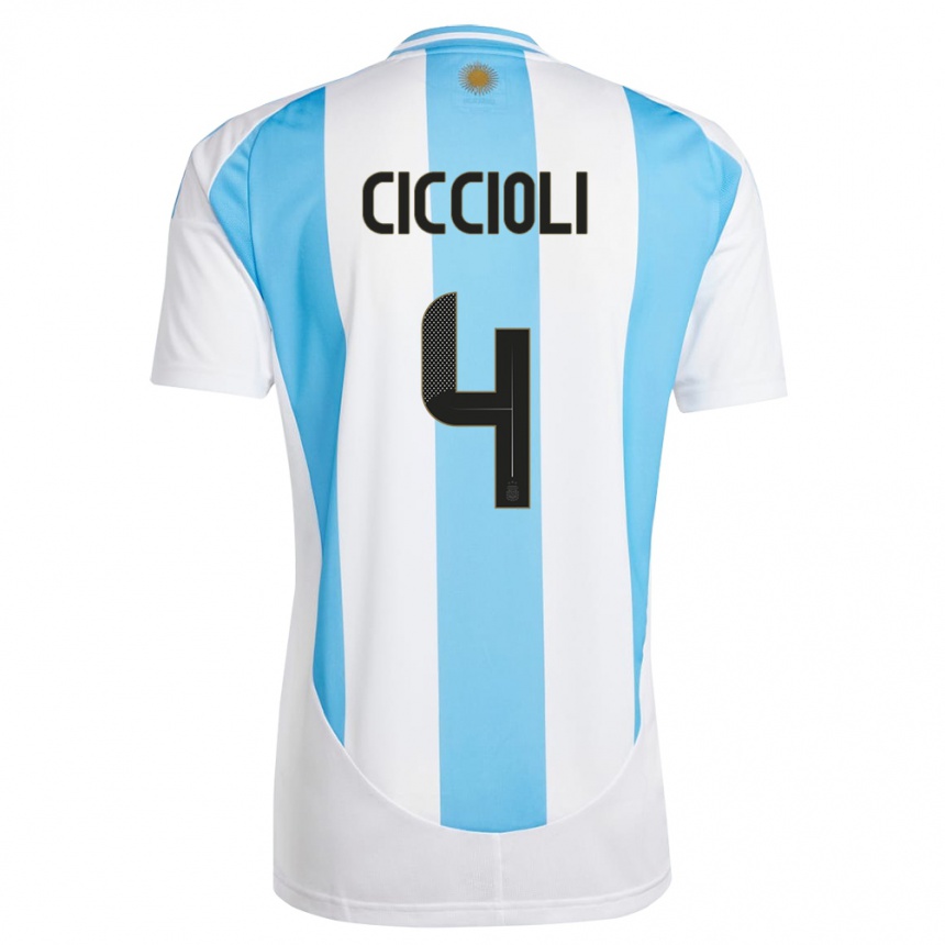 Kids Football Argentina Ulises Ciccioli #4 White Blue Home Jersey 24-26 T-Shirt Za