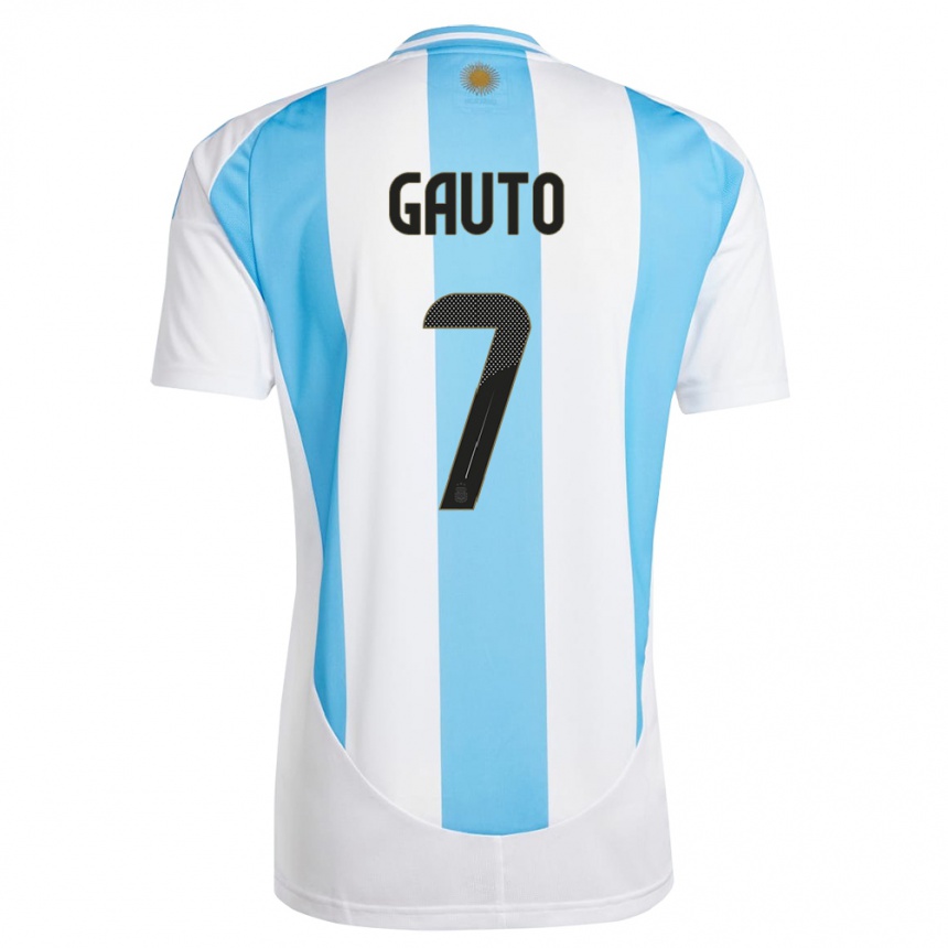 Kids Football Argentina Juan Gauto #7 White Blue Home Jersey 24-26 T-Shirt Za