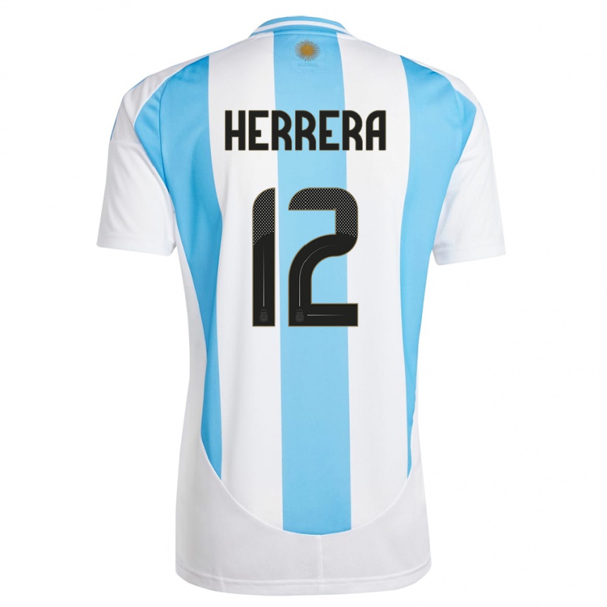 Kids Football Argentina Franco Herrera #12 White Blue Home Jersey 24-26 T-Shirt Za