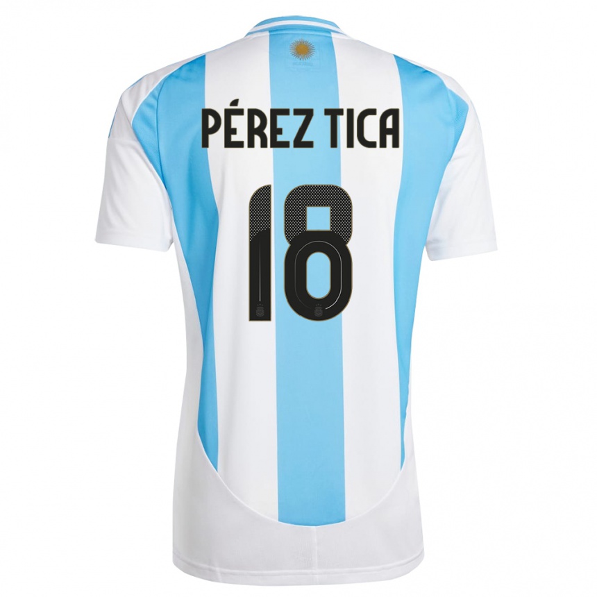 Kids Football Argentina Jeremias Perez Tica #18 White Blue Home Jersey 24-26 T-Shirt Za