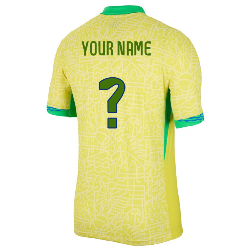 Kids Football Brazil Your Name #0 Yellow Home Jersey 24-26 T-Shirt Za