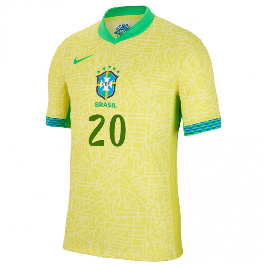 Kids Football Brazil Vinicius Junior #20 Yellow Home Jersey 24-26 T-Shirt Za