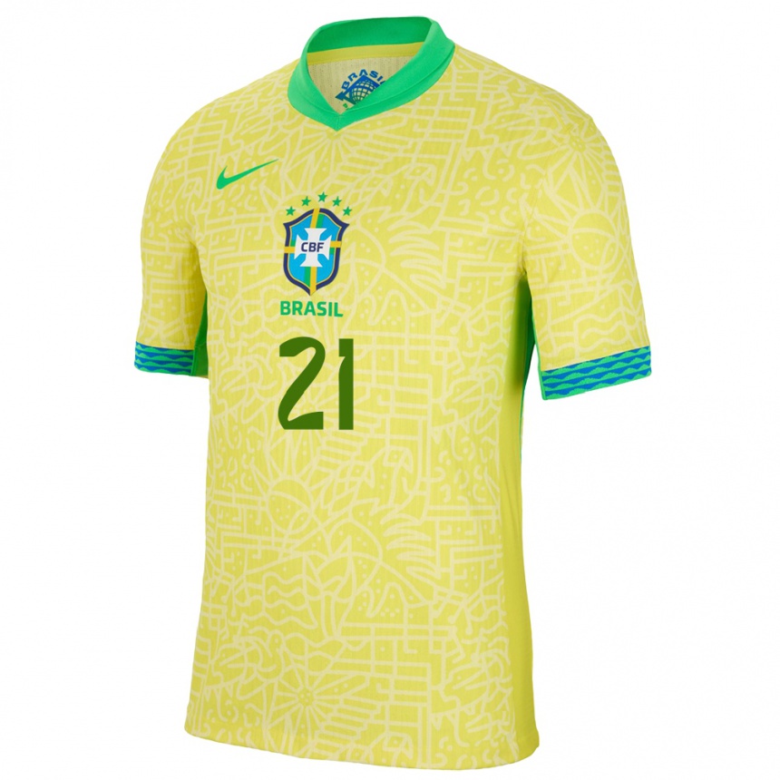 Kids Football Brazil Vitor Roque #21 Yellow Home Jersey 24-26 T-Shirt Za