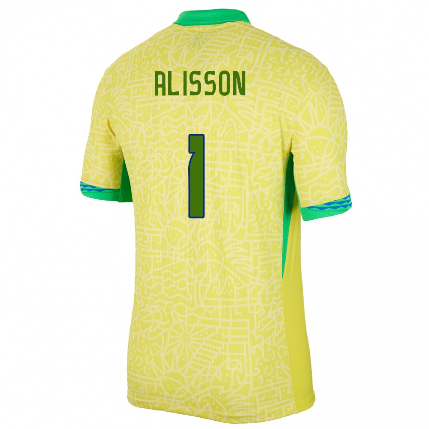 Kids Football Brazil Alisson #1 Yellow Home Jersey 24-26 T-Shirt Za