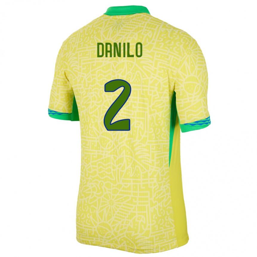 Kids Football Brazil Danilo #2 Yellow Home Jersey 24-26 T-Shirt Za