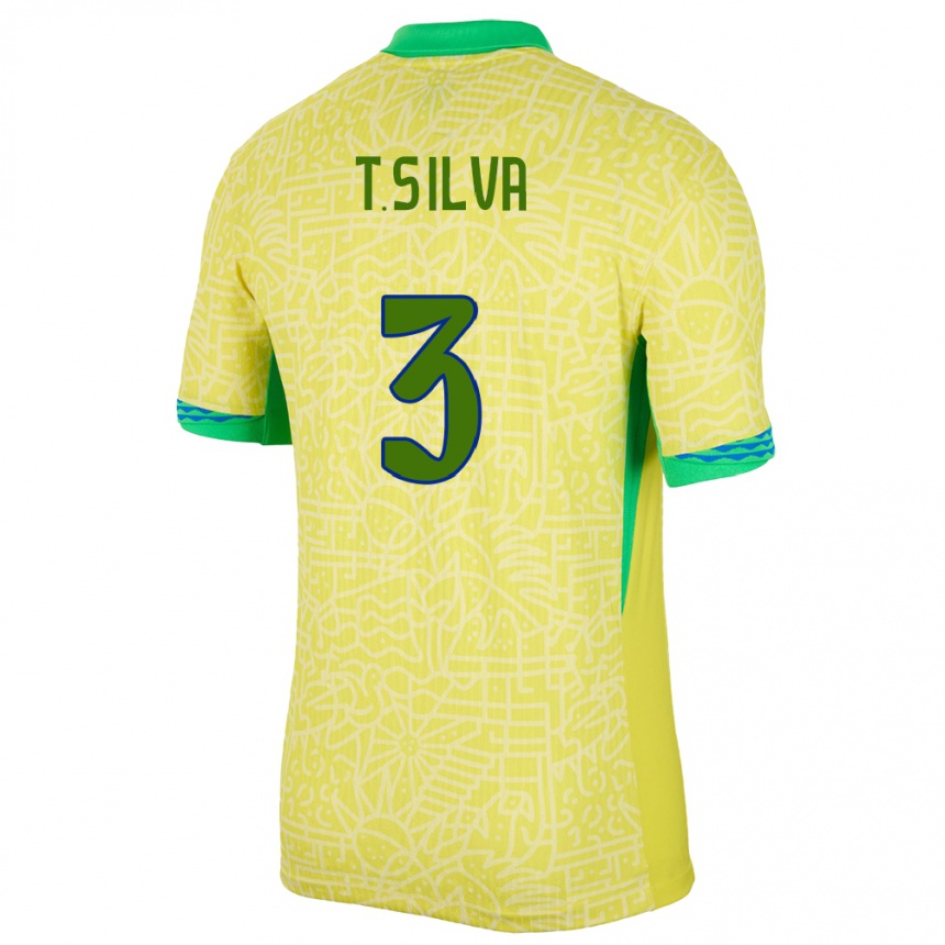 Kids Football Brazil Thiago Silva #3 Yellow Home Jersey 24-26 T-Shirt Za