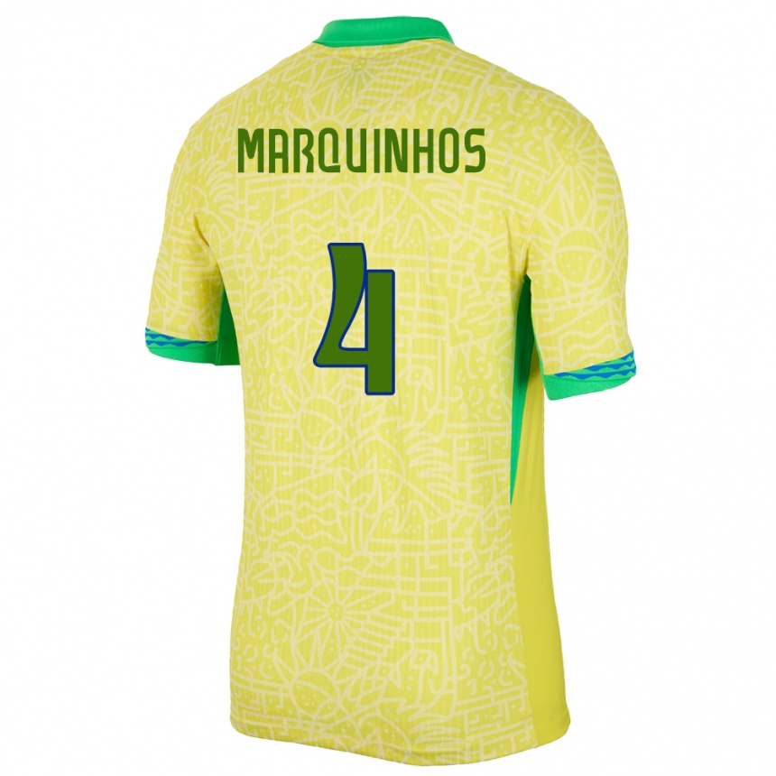 Kids Football Brazil Marquinhos #4 Yellow Home Jersey 24-26 T-Shirt Za