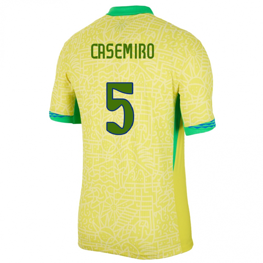 Kids Football Brazil Casemiro #5 Yellow Home Jersey 24-26 T-Shirt Za